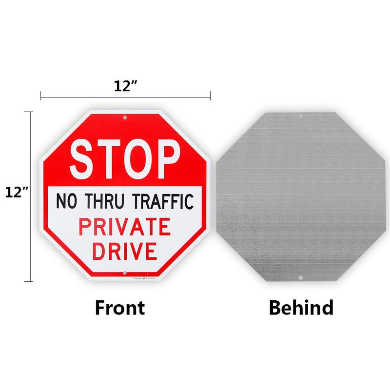 Enjoyist 2 Pack No Thru Traffic Private Drive Sign, 12"x 12" 40 Mil Rust Free Aluminum Reflective Sign, UV Protected and Weatherproof - Image 2